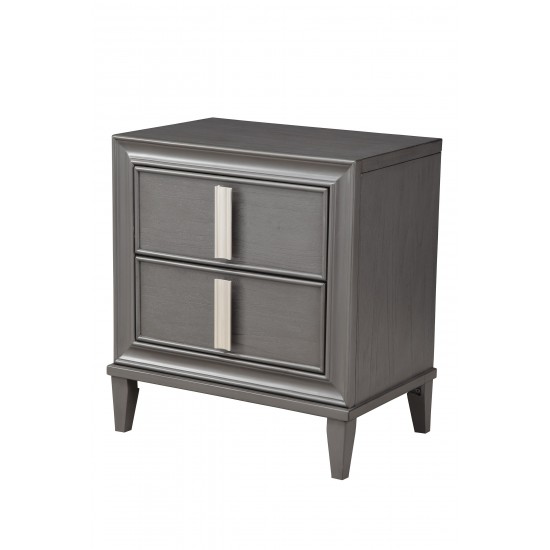 Lorraine 2 Drawer Nightstand, Dark Grey