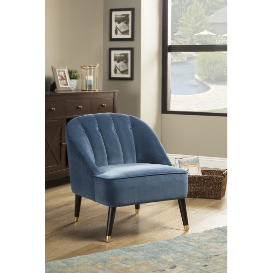 Deco Blue Button Tufted Accent Chair, Brown/Gold Legs