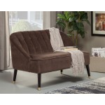 Deco Brown Button Tufted Upholstered Bench, Brown/Gold Legs