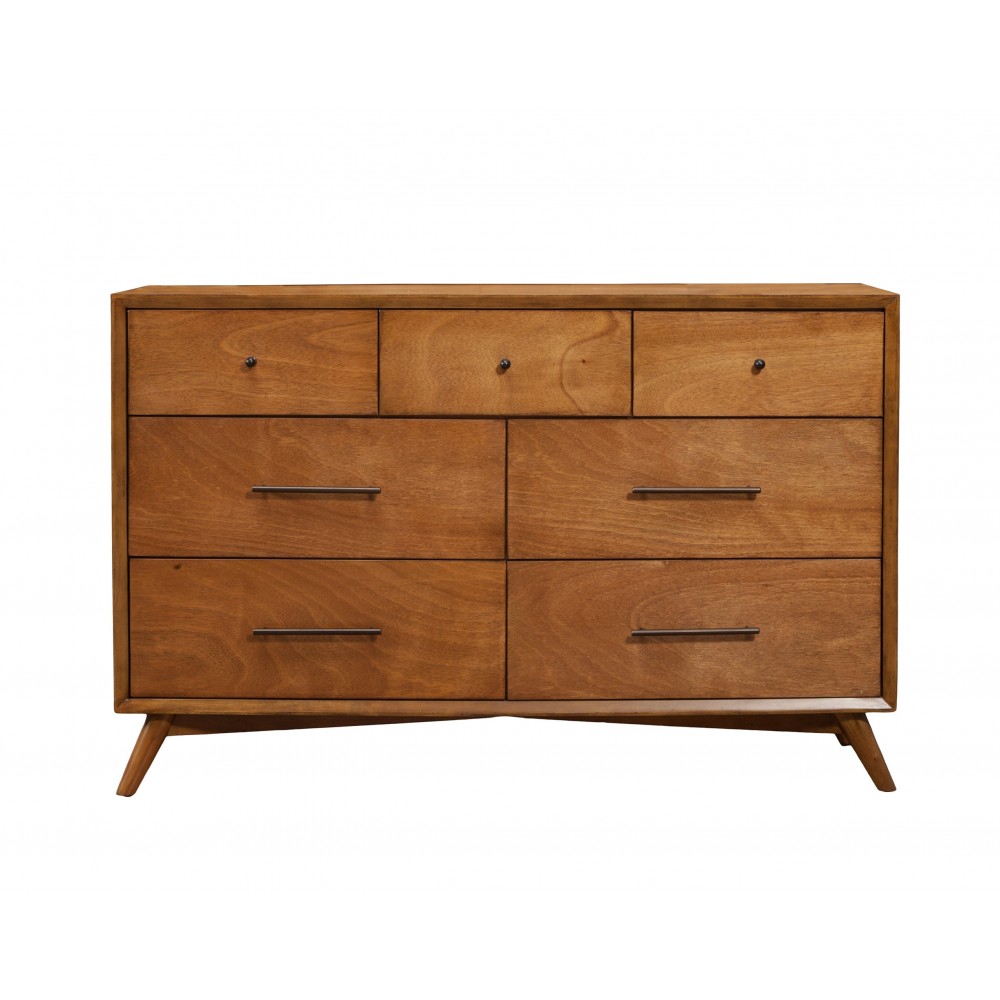 Flynn Mid Century Modern 7 Drawer Dresser, Acorn