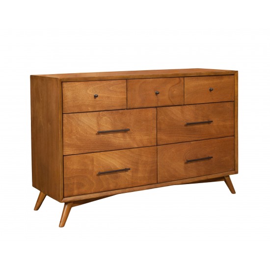 Flynn Mid Century Modern 7 Drawer Dresser, Acorn