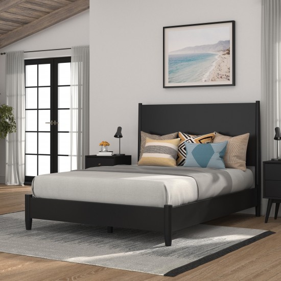 Flynn Mid Century Modern Queen Panel Bed, Black