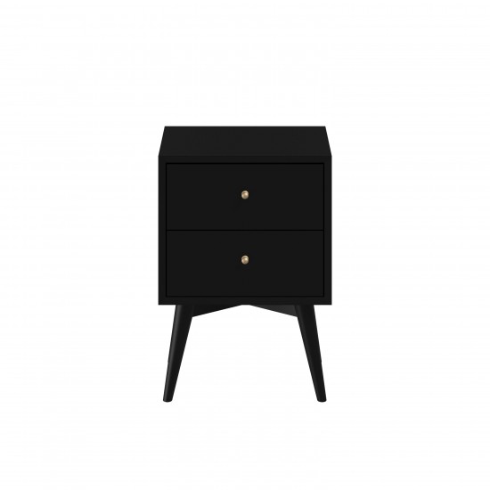 Flynn Mid Century Modern 2 Drawer Nightstand, Black