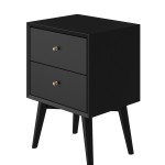 Flynn Mid Century Modern 2 Drawer Nightstand, Black