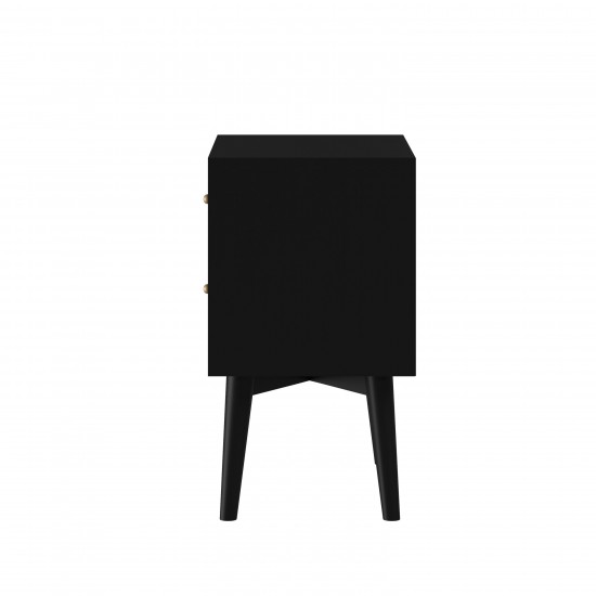 Flynn Mid Century Modern 2 Drawer Nightstand, Black