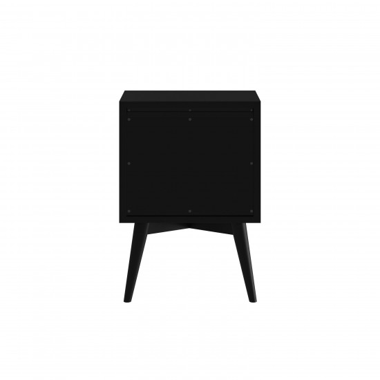 Flynn Mid Century Modern 2 Drawer Nightstand, Black