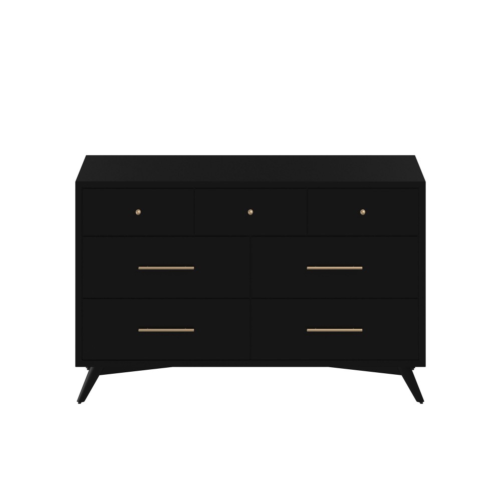 Flynn Mid Century Modern 7 Drawer Dresser, Black