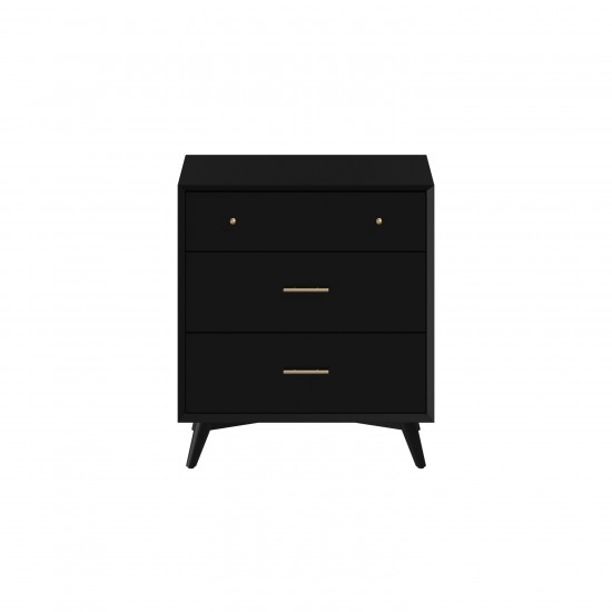 Flynn Mid Century Modern 3 Drawer Small Chest, Black