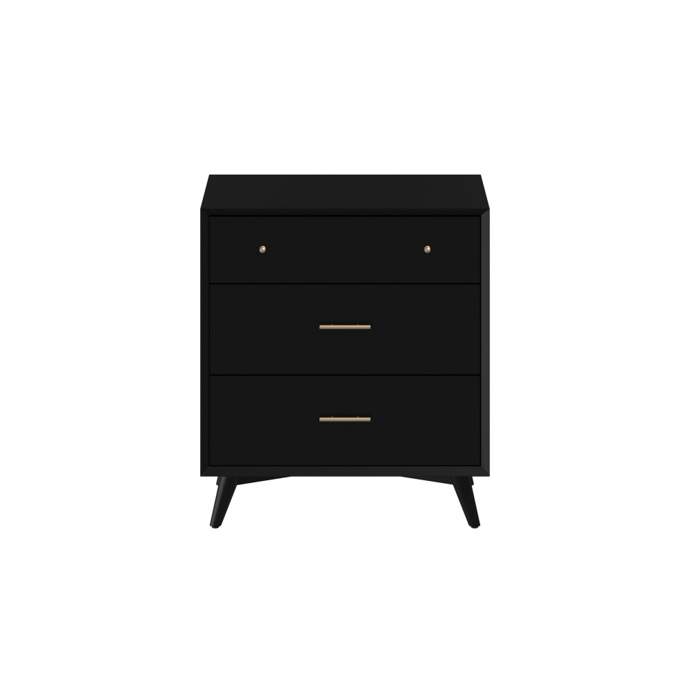 Flynn Mid Century Modern 3 Drawer Small Chest, Black