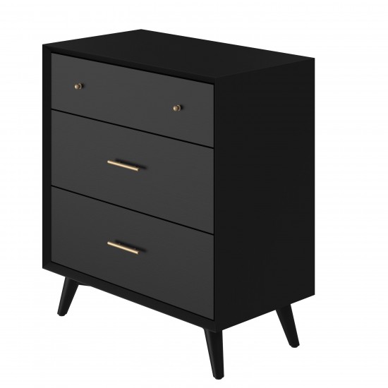 Flynn Mid Century Modern 3 Drawer Small Chest, Black