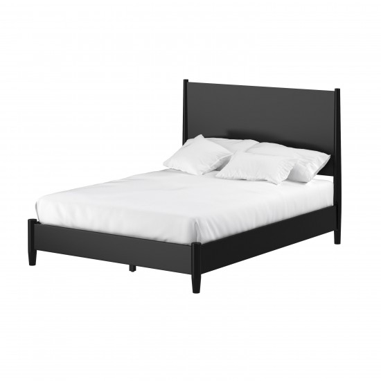 Flynn Mid Century Modern Standard King Panel Bed, Black