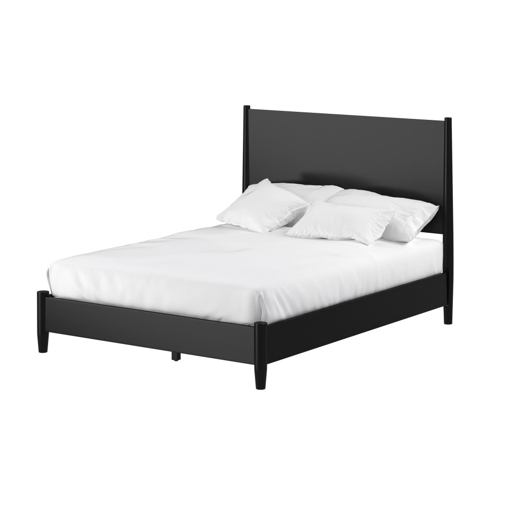 Flynn Mid Century Modern Full Size Panel Bed, Black Flynn Mid Century Modern Full Size Panel Bed, Black