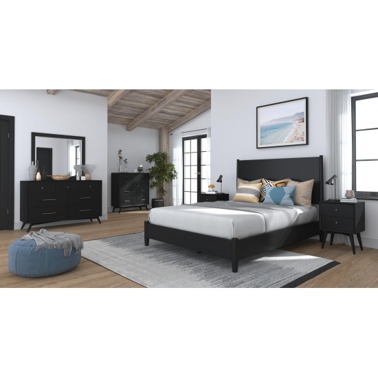 Flynn Mid Century Modern Full Size Panel Bed, Black