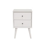 Flynn Mid Century Modern 2 Drawer Nightstand, White