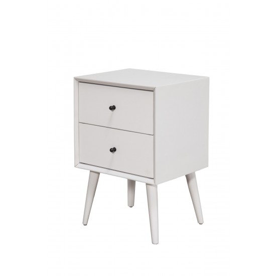 Flynn Mid Century Modern 2 Drawer Nightstand, White