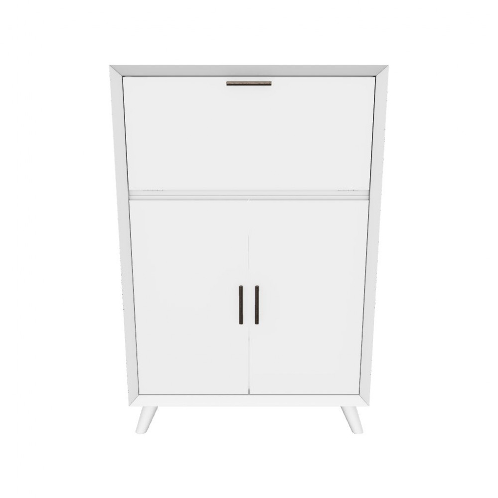 Flynn Large Bar Cabinet w/Drop Down Tray, White Flynn Large Bar Cabinet w/Drop Down Tray, White