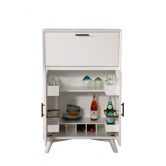 Flynn Large Bar Cabinet w/Drop Down Tray, White