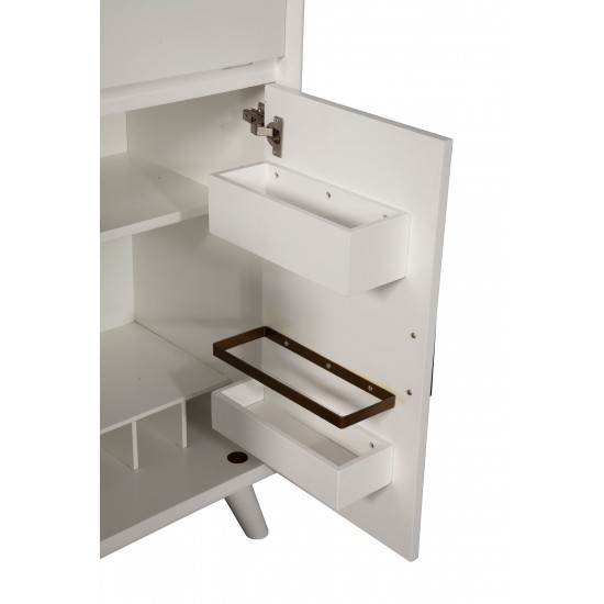 Flynn Large Bar Cabinet w/Drop Down Tray, White