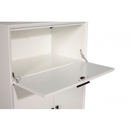 Flynn Large Bar Cabinet w/Drop Down Tray, White