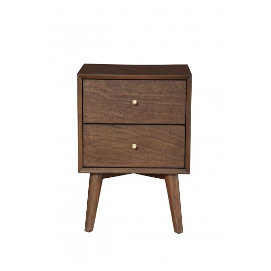 Flynn Mid Century Modern 2 Drawer Nightstand, Walnut