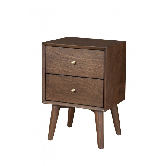 Flynn Mid Century Modern 2 Drawer Nightstand, Walnut