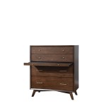 Flynn Mid Century Modern 4 Drawer Multifunction Chest w/Pull Out Tray, Walnut