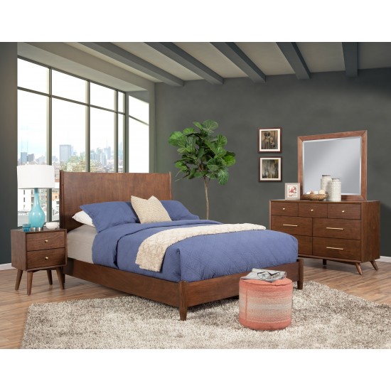 Flynn Mid Century Modern Standard King Panel Bed, Walnut