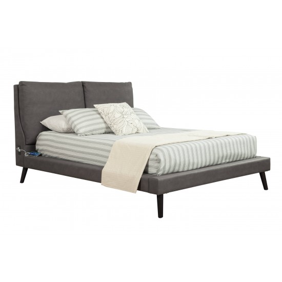 Gabriela California King Platform Bed, Grey Upholstery, Black Legs