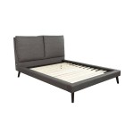 Gabriela California King Platform Bed, Grey Upholstery, Black Legs