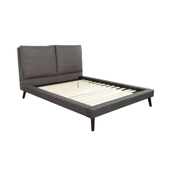 Gabriela California King Platform Bed, Grey Upholstery, Black Legs