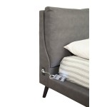 Gabriela California King Platform Bed, Grey Upholstery, Black Legs