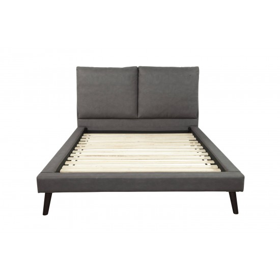 Gabriela California King Platform Bed, Grey Upholstery, Black Legs