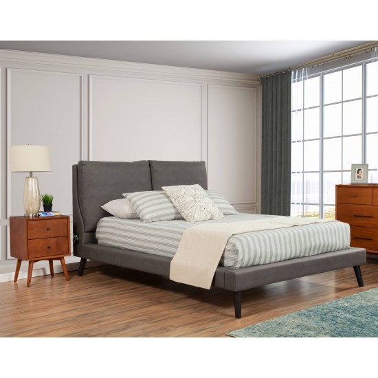 Gabriela California King Platform Bed, Grey Upholstery, Black Legs