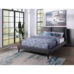 Gabriela California King Platform Bed, Grey Upholstery, Black Legs