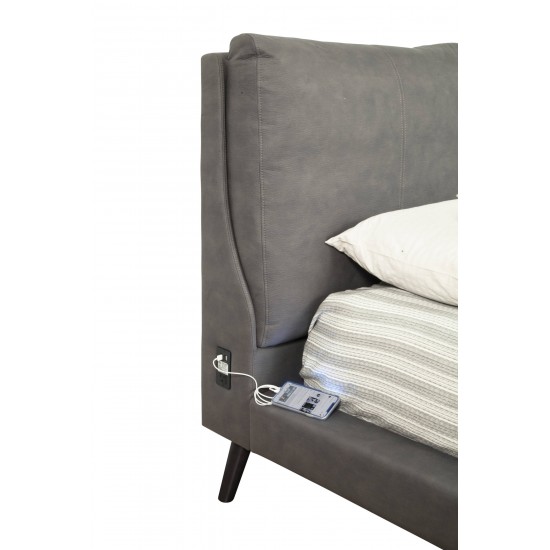 Gabriela Full Platform Bed, Grey Upholstery, Black Legs