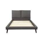 Gabriela Full Platform Bed, Grey Upholstery, Black Legs