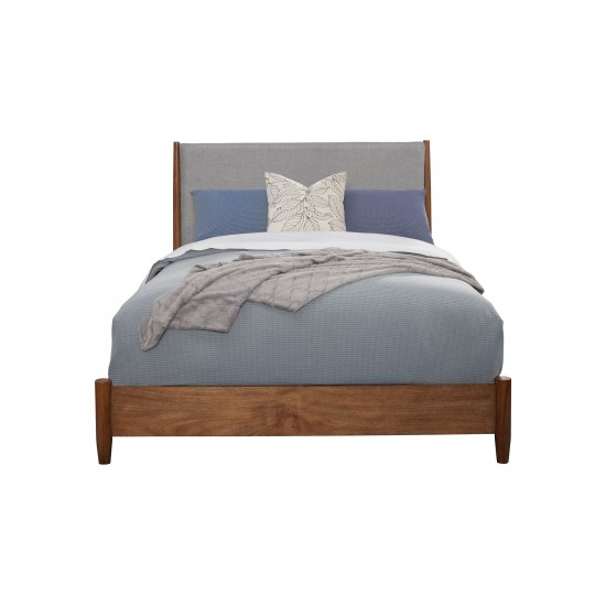 Flynn Mid Century Modern Two Tone Queen Panel Bed, Acorn/Grey