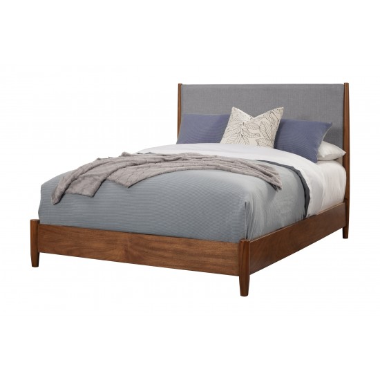 Flynn Mid Century Modern Two Tone Queen Panel Bed, Acorn/Grey