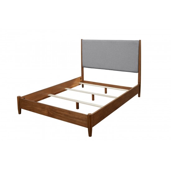 Flynn Mid Century Modern Two Tone Queen Panel Bed, Acorn/Grey
