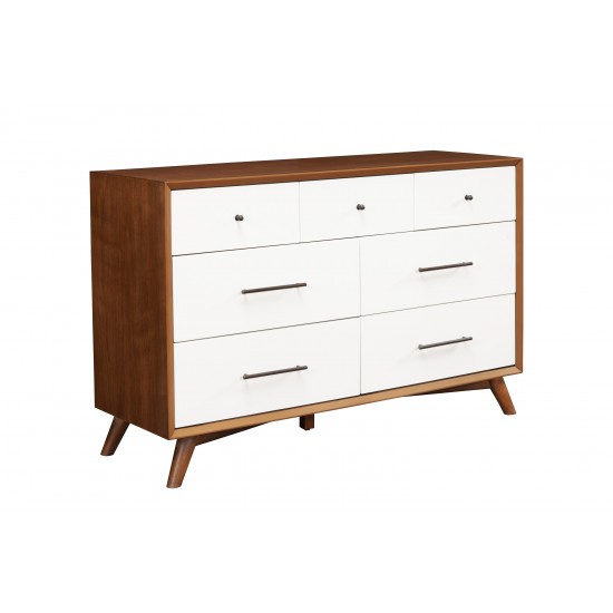 Flynn 7 Drawer Two Tone Dresser, Acorn/White