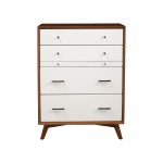 Flynn Mid Century Modern 4 Drawer Two Tone Chest w/Pull Out Tray, Acorn/White