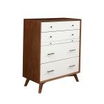 Flynn Mid Century Modern 4 Drawer Two Tone Chest w/Pull Out Tray, Acorn/White