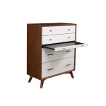 Flynn Mid Century Modern 4 Drawer Two Tone Chest w/Pull Out Tray, Acorn/White