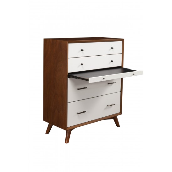 Flynn Mid Century Modern 4 Drawer Two Tone Chest w/Pull Out Tray, Acorn/White