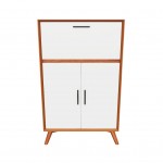 Flynn Large Bar Cabinet w/Drop Down Tray, Acorn/White