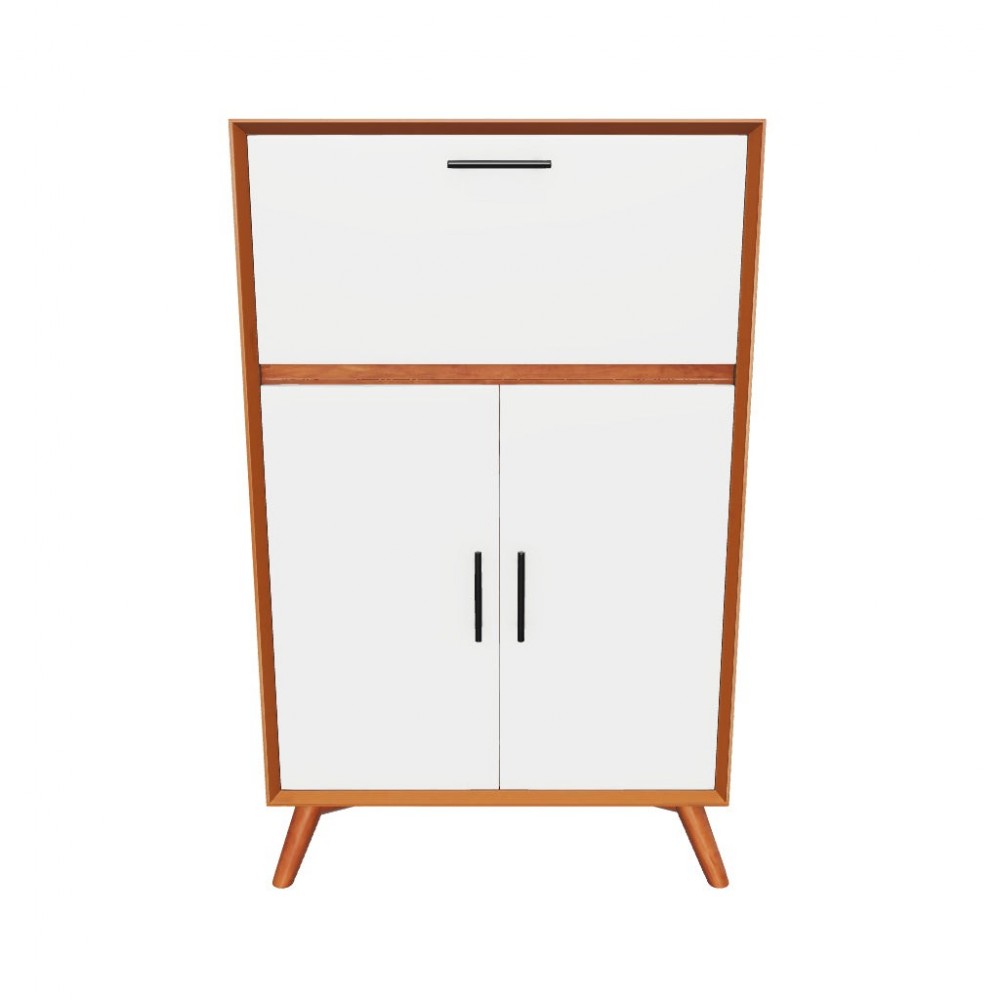 Flynn Large Bar Cabinet w/Drop Down Tray, Acorn/White