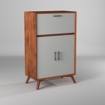 Flynn Large Bar Cabinet w/Drop Down Tray, Acorn/White