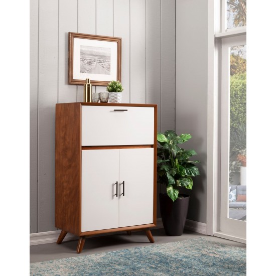 Flynn Large Bar Cabinet w/Drop Down Tray, Acorn/White