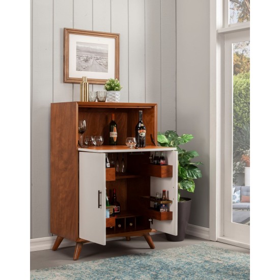 Flynn Large Bar Cabinet w/Drop Down Tray, Acorn/White