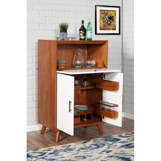 Flynn Large Bar Cabinet w/Drop Down Tray, Acorn/White